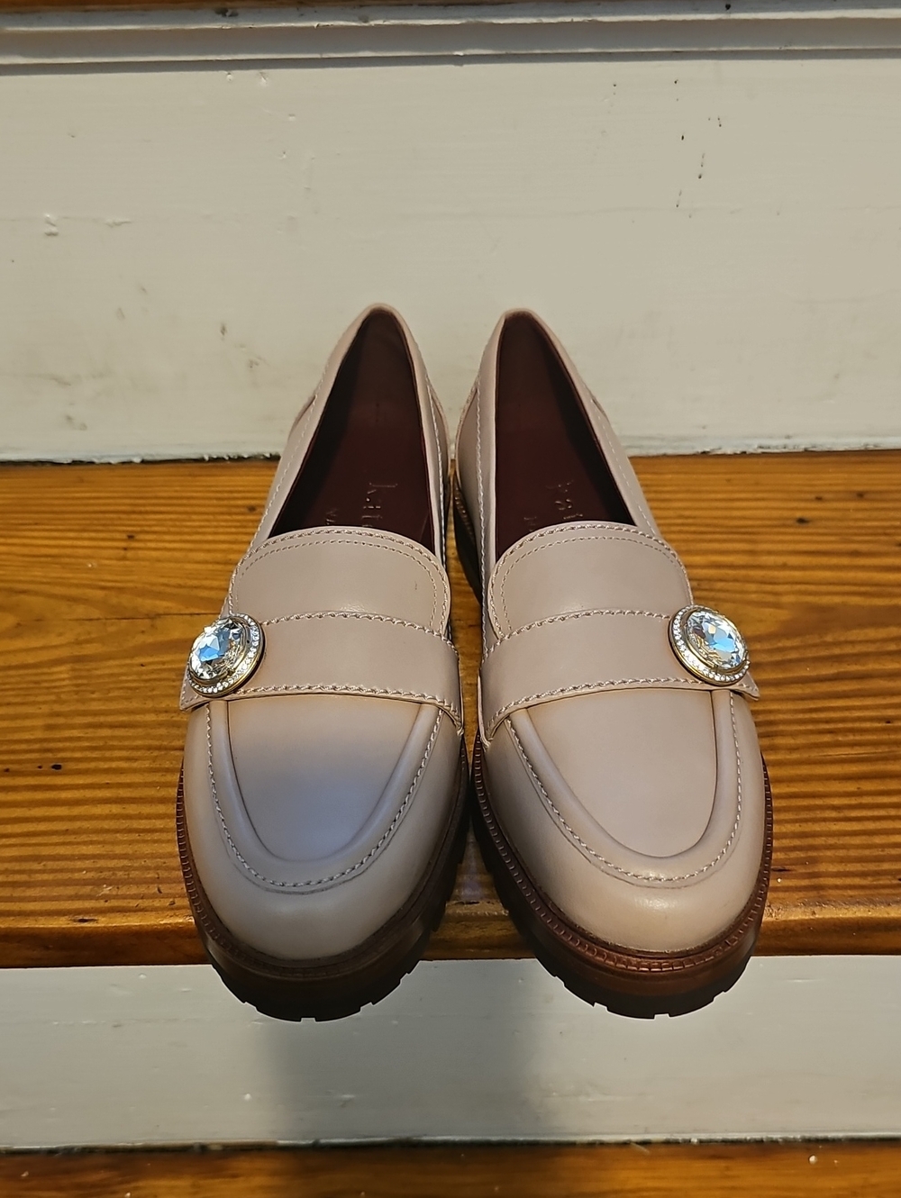 Kate Spade Cream Loafer with Decorative Gem Accent